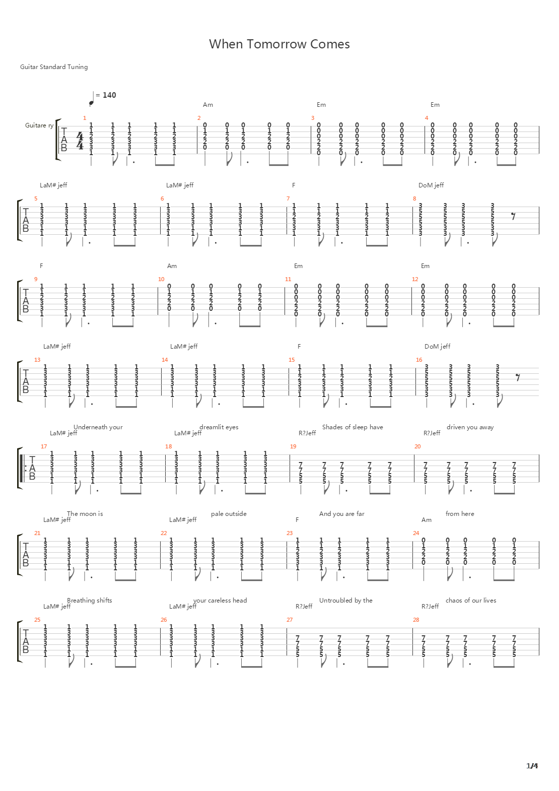 When Tomorrow Comes吉他谱