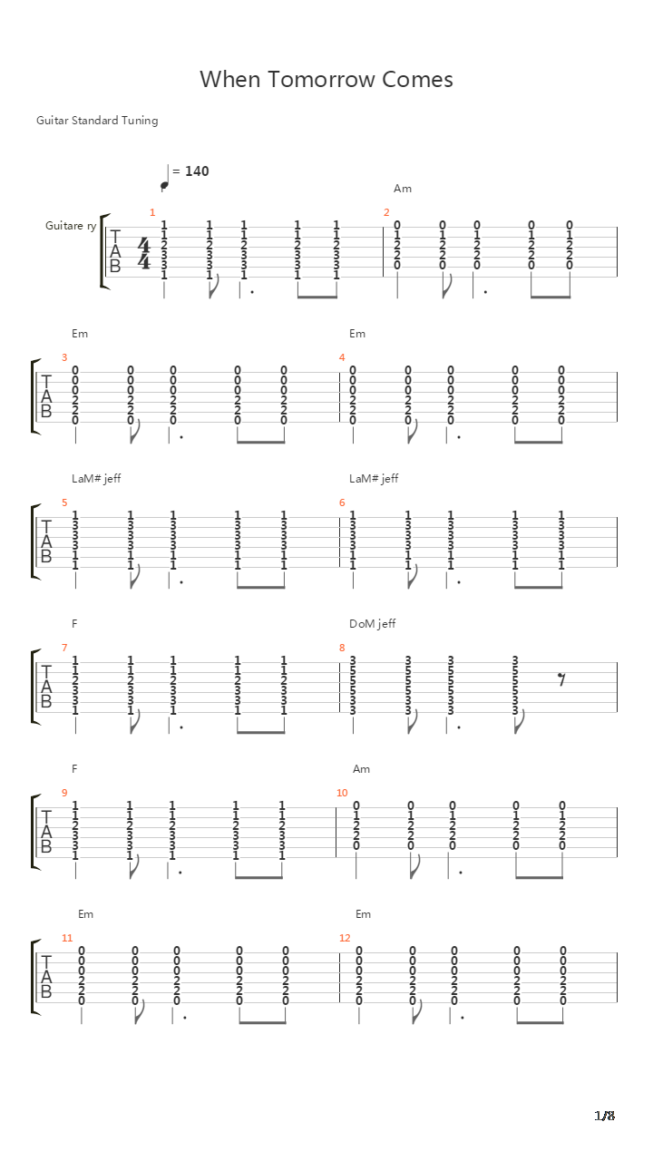 When Tomorrow Comes吉他谱