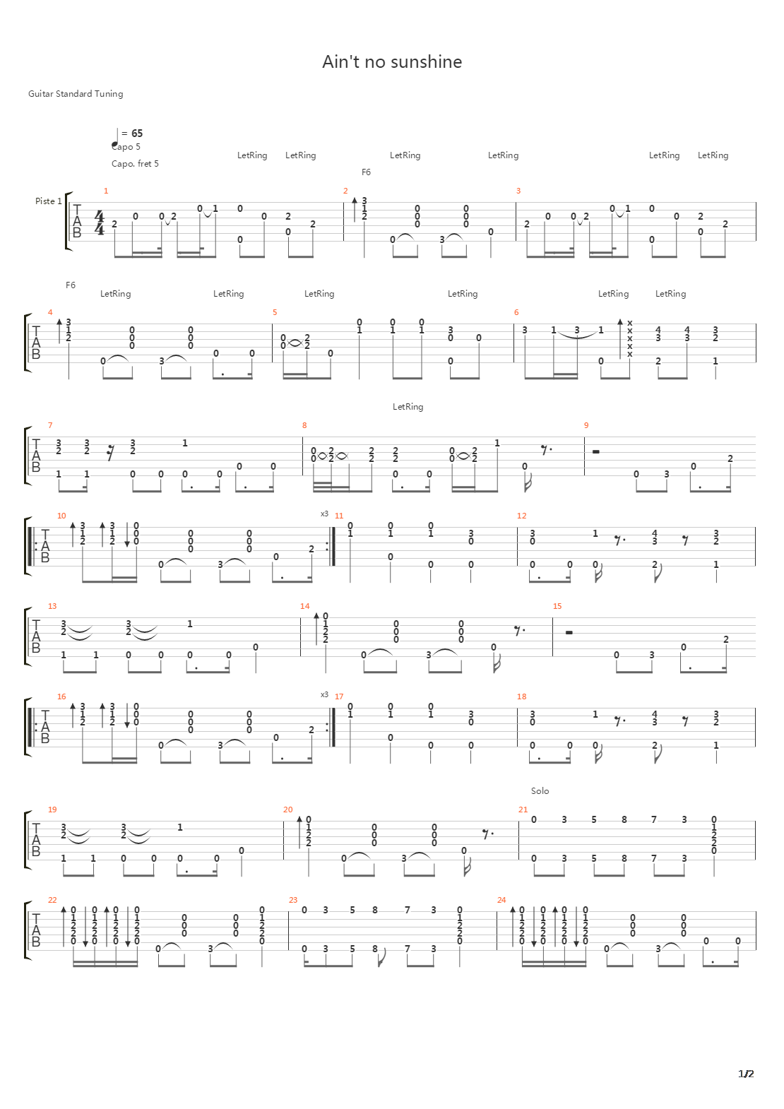 Aint No Sunshine吉他谱