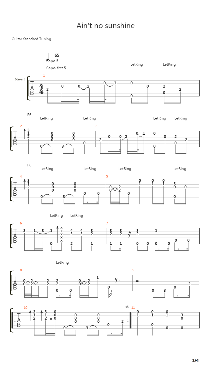 Aint No Sunshine吉他谱