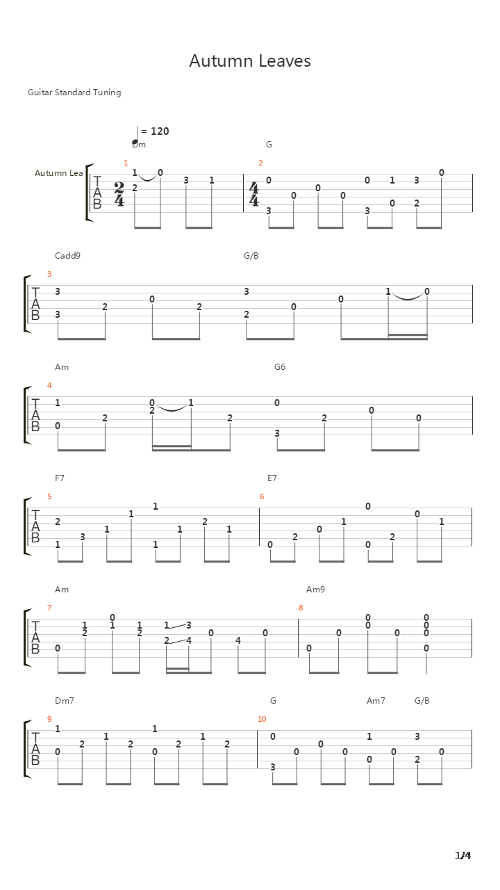 Autumn Leaves吉他谱