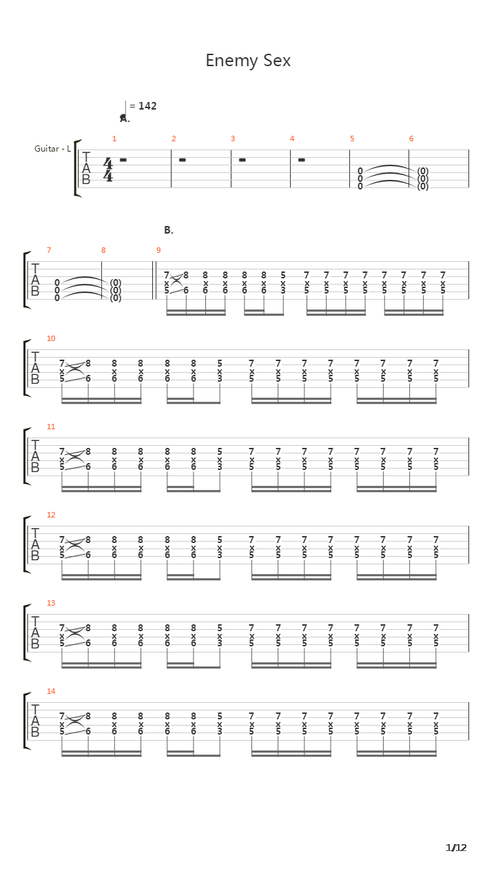 Enemy Sex吉他谱