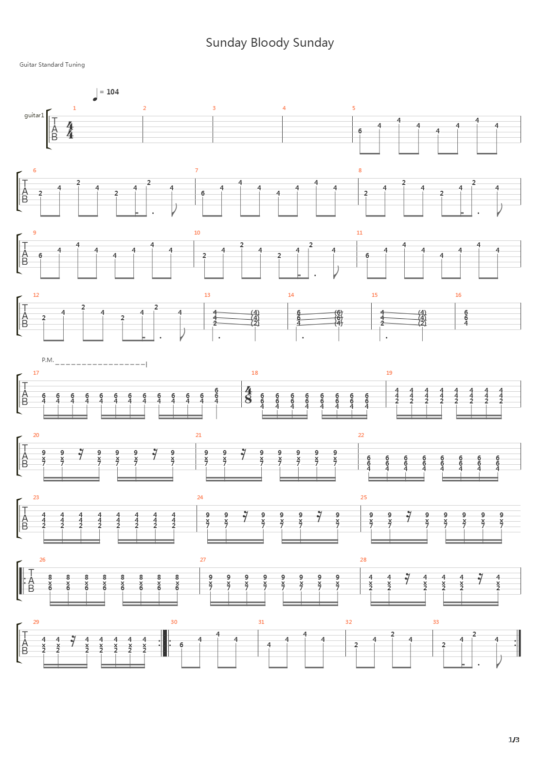 Sunday Bloody Sunday吉他谱