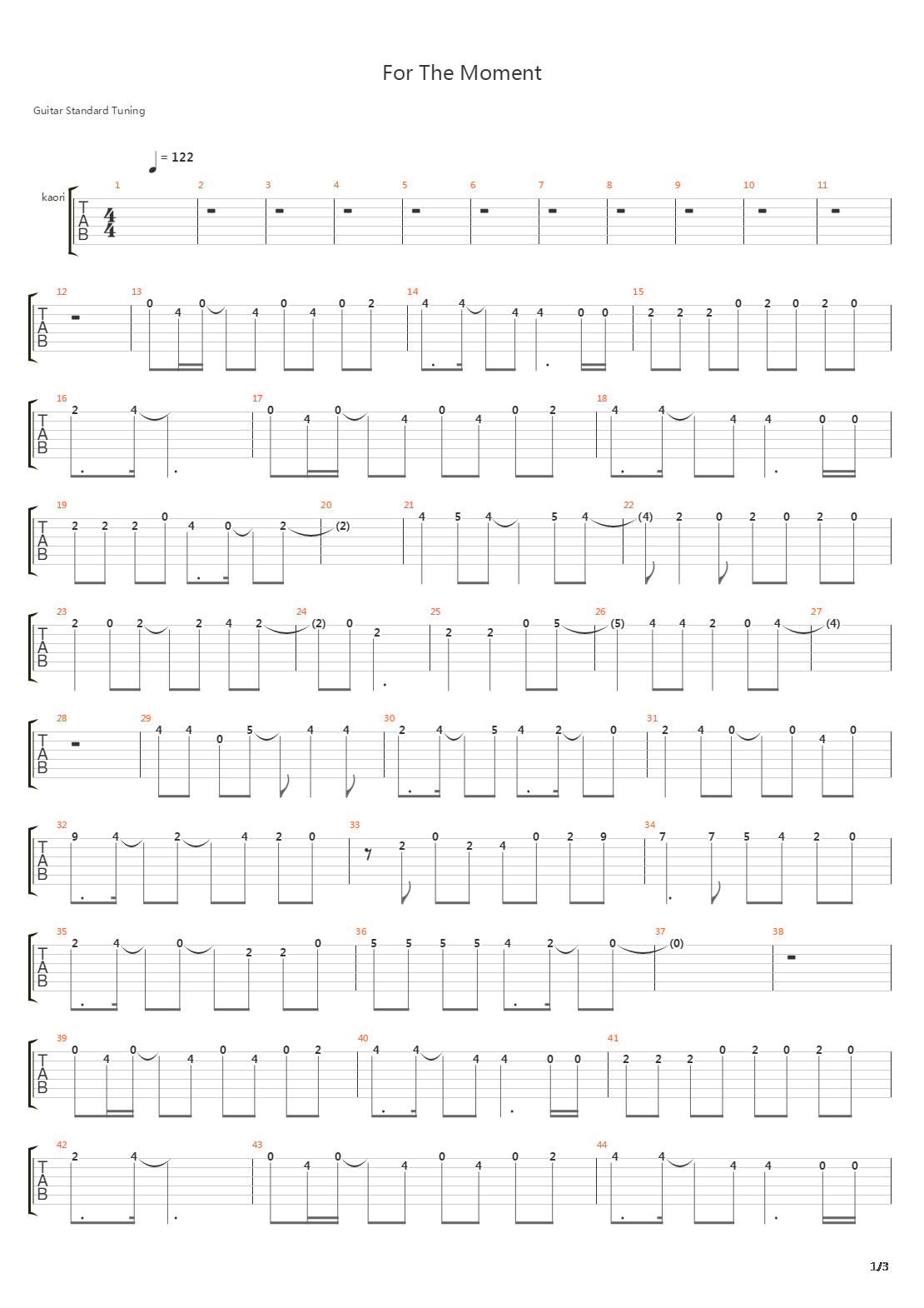 For The Moment吉他谱