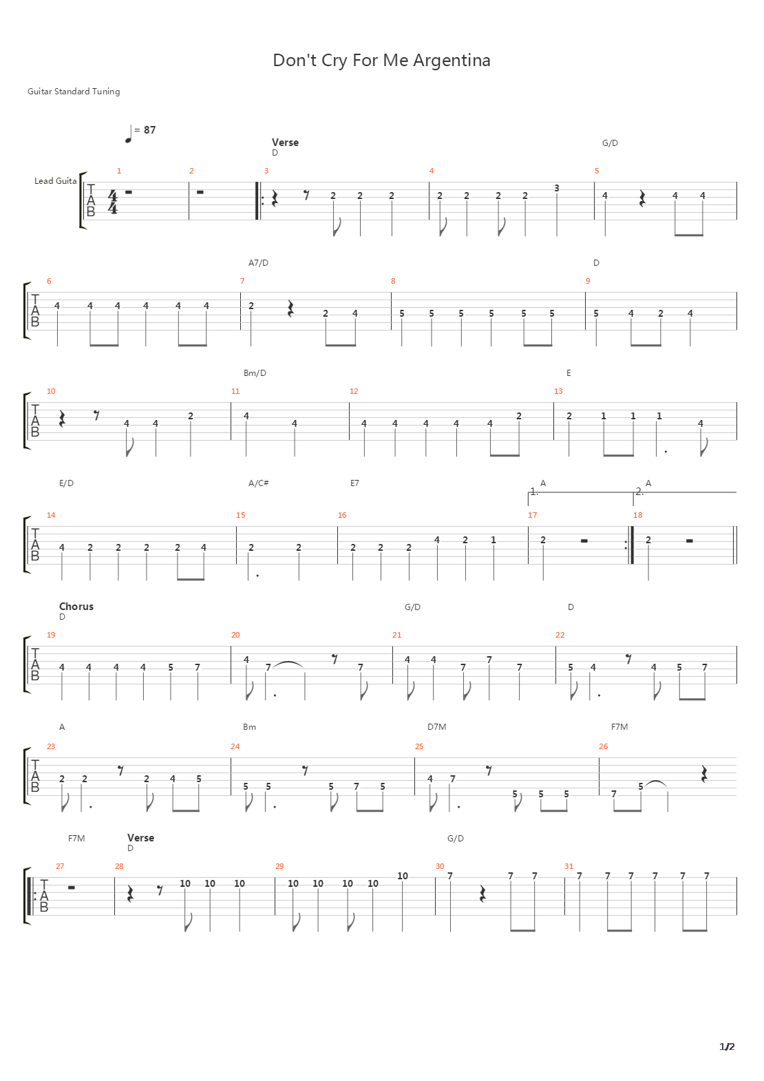 Dont Cry For Me Argentina吉他谱