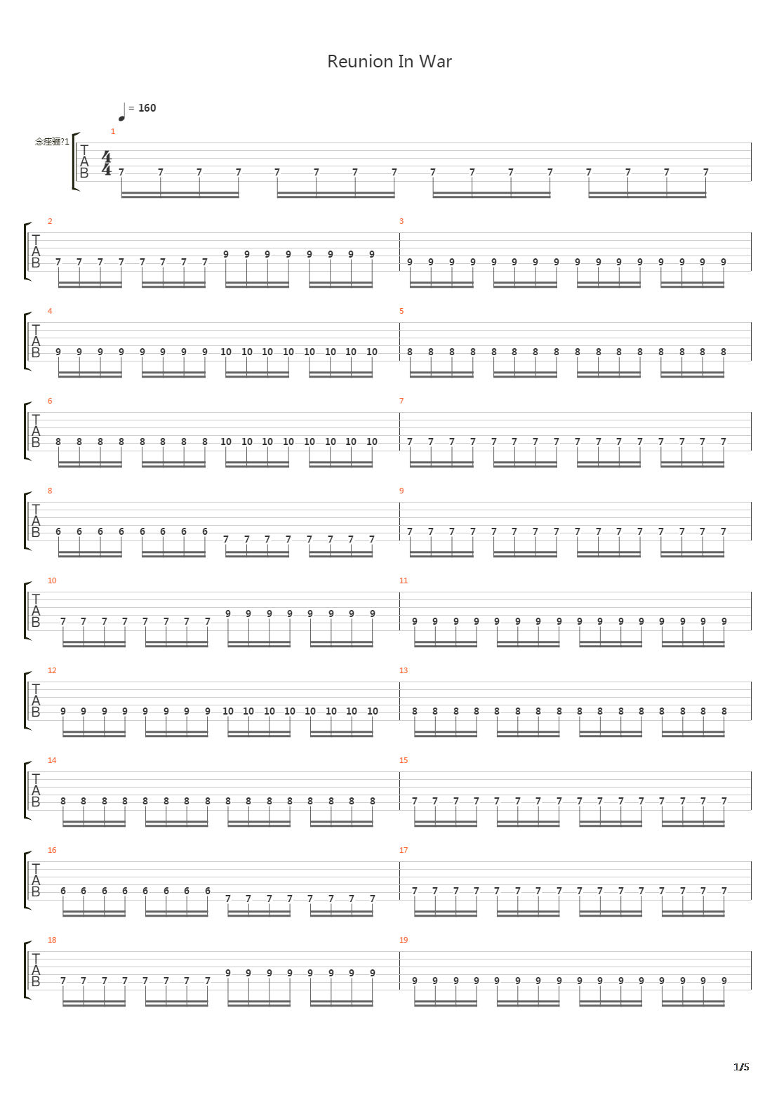 Reunion In War吉他谱