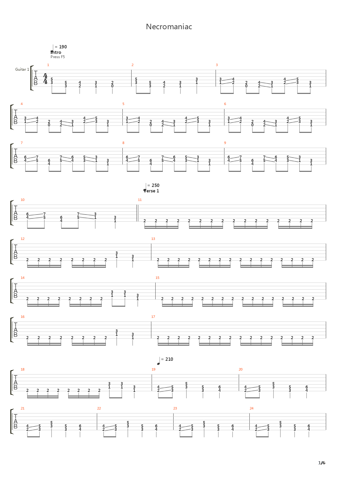 Necromaniac吉他谱