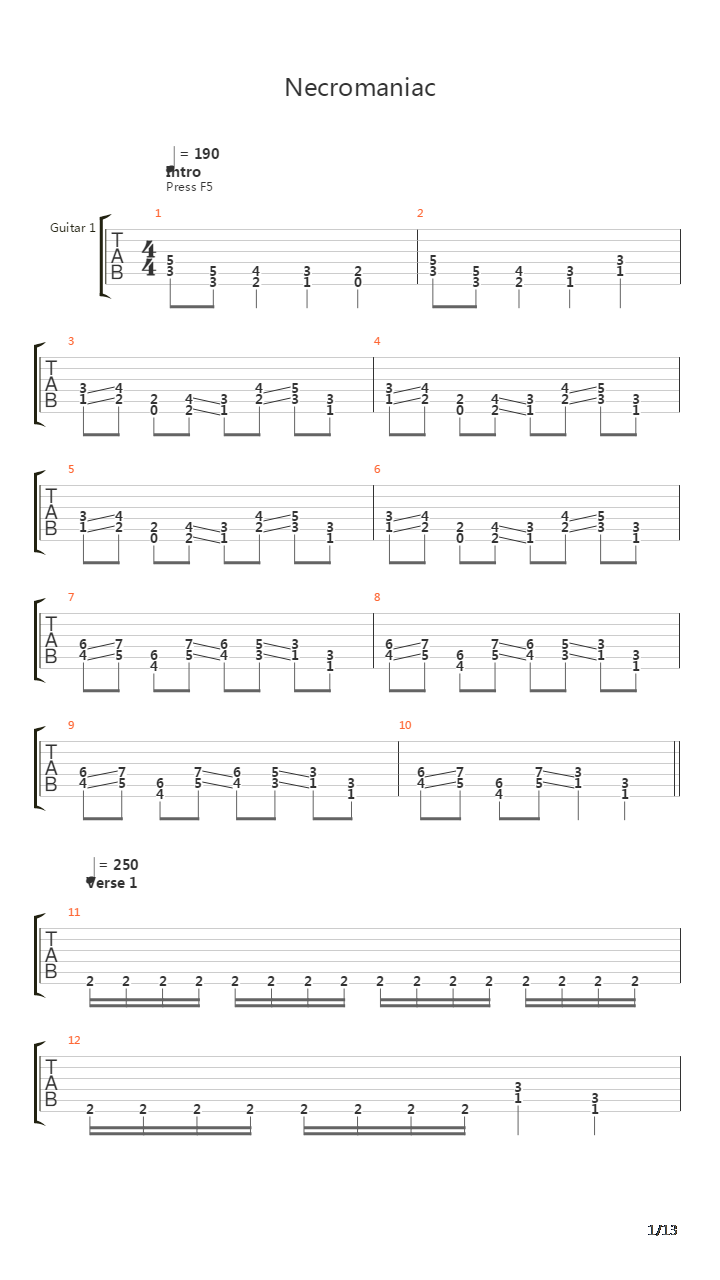 Necromaniac吉他谱