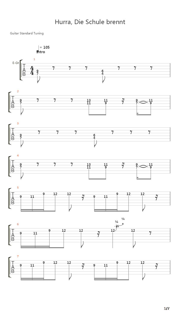 Hurra Hurra Die Schule Brennt吉他谱