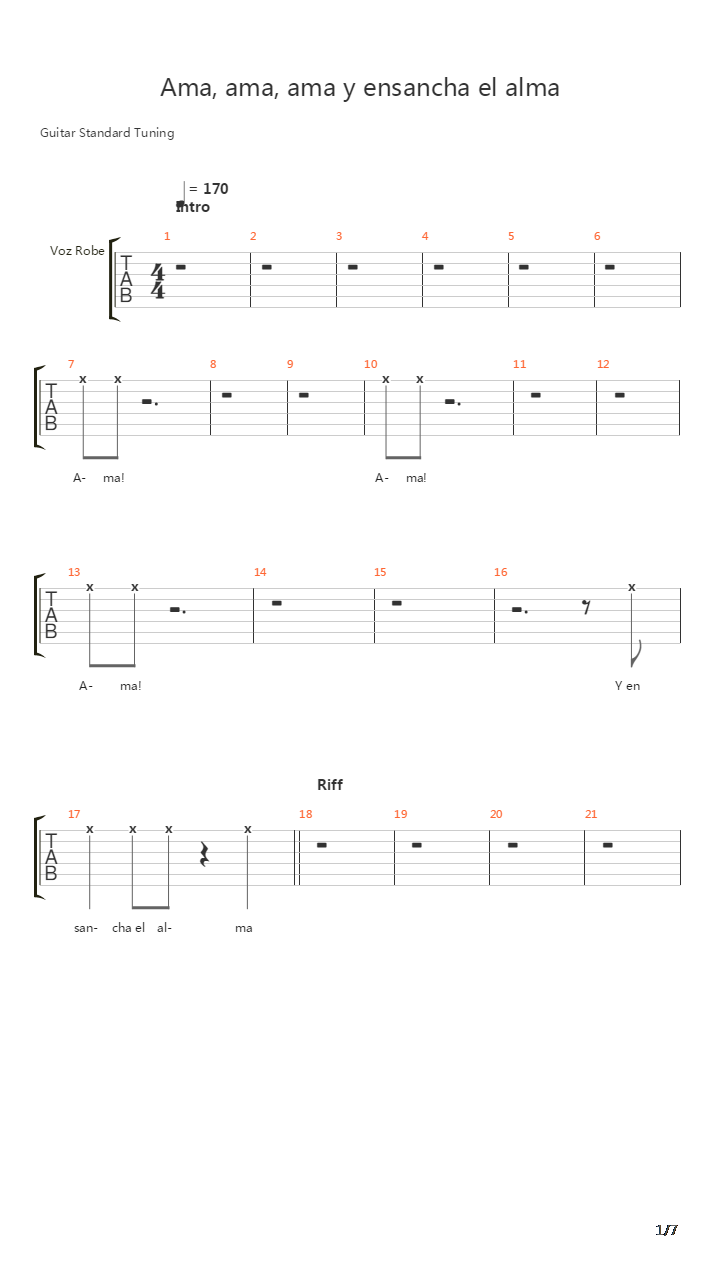Ama Ama Ama Y Ensancha El Alma吉他谱