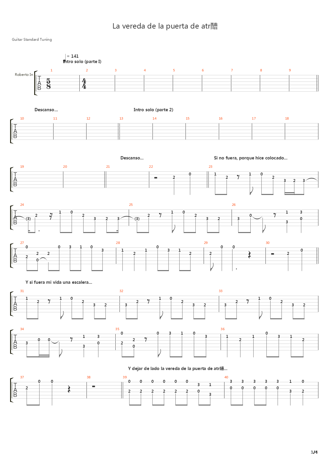 La Vereda De La Puerta De Atras吉他谱