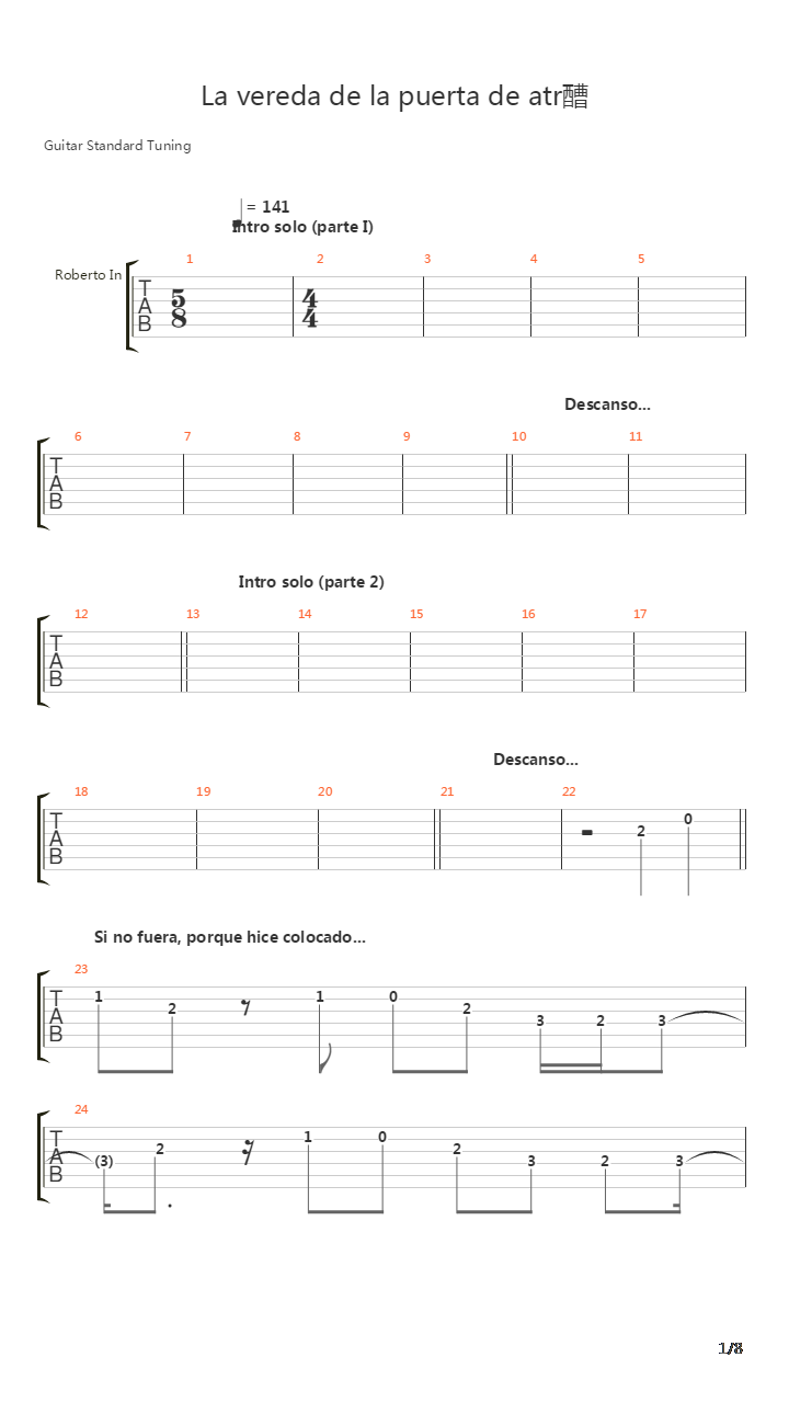 La Vereda De La Puerta De Atras吉他谱