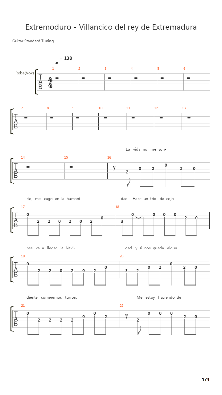 Villancico Del Rey De Extremadura吉他谱