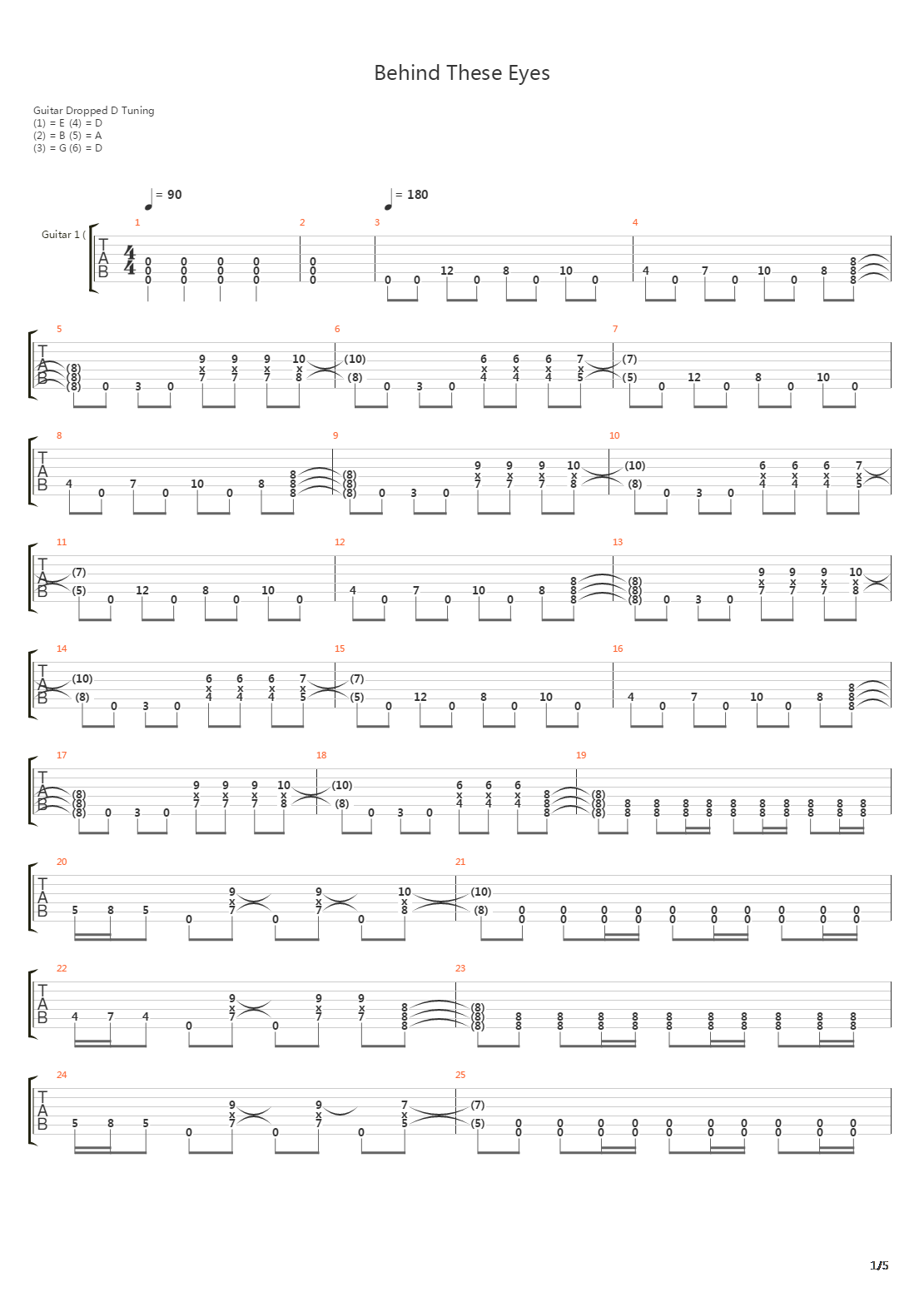 Behind These Eyes吉他谱