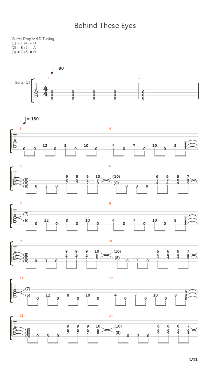 Behind These Eyes吉他谱