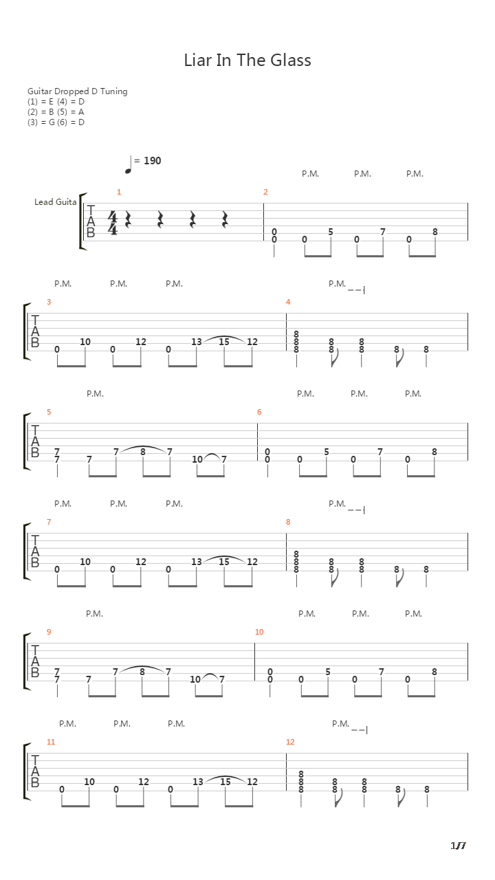 Liar In The Glass吉他谱