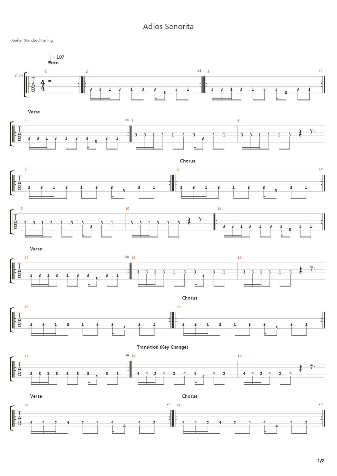 Adios Senorita吉他谱