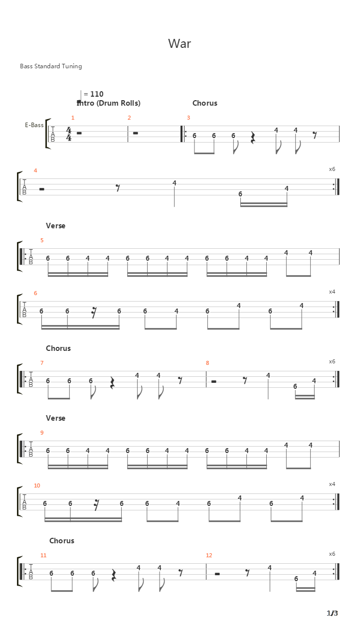 War吉他谱