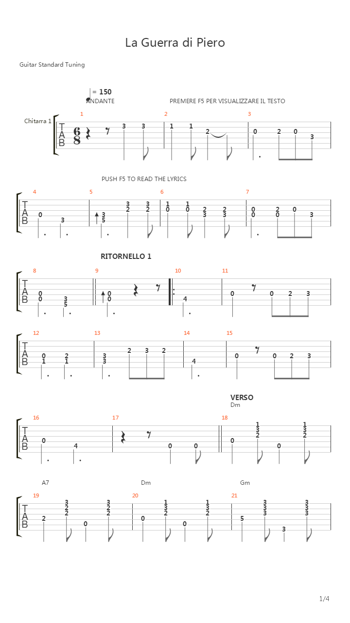 La Guerra Di Piero吉他谱
