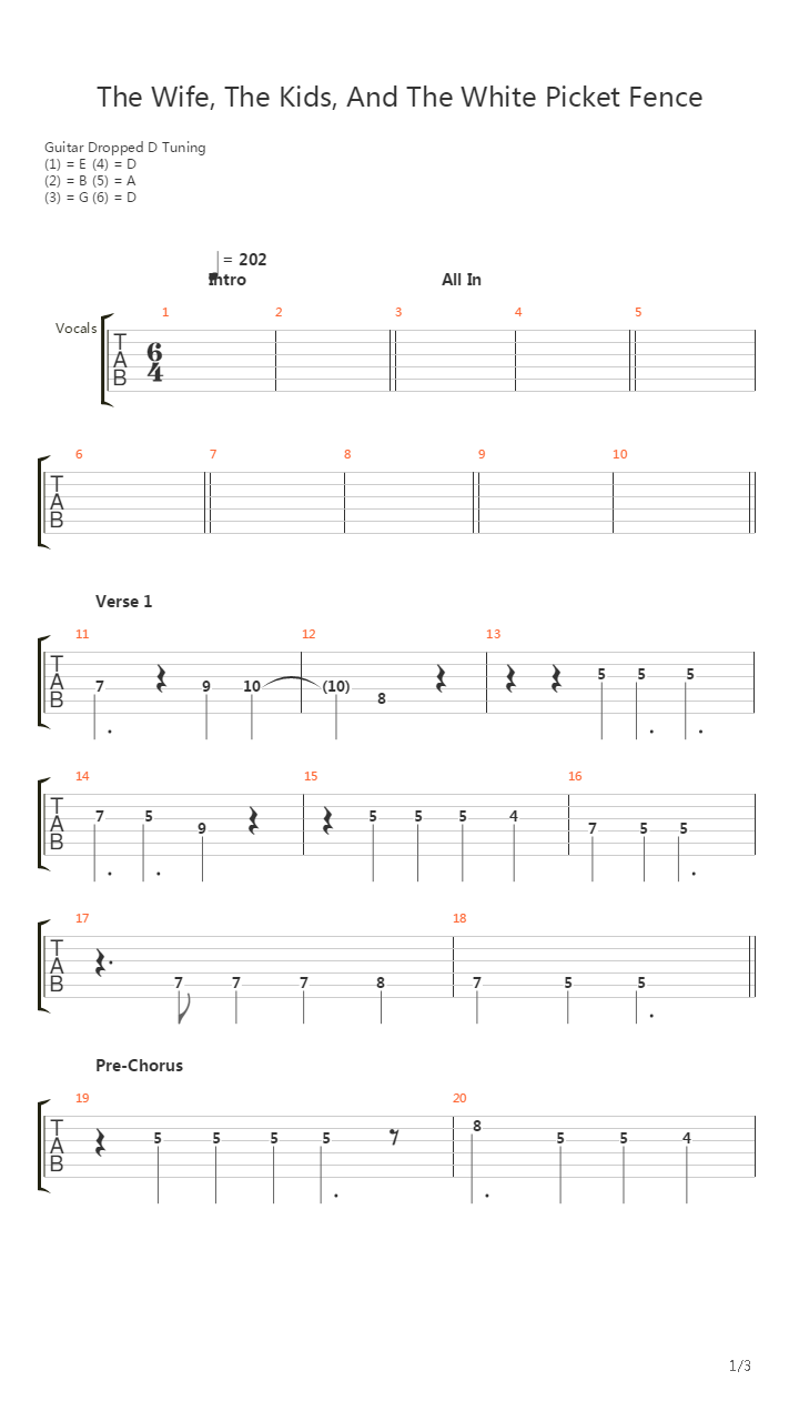 The Wife The Kids And The White Picket Fence吉他谱