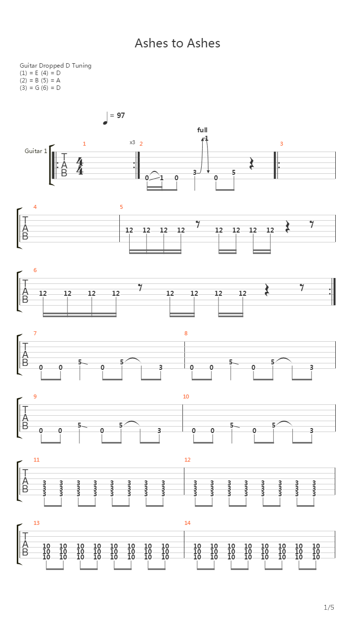Ashes To Ashes吉他谱