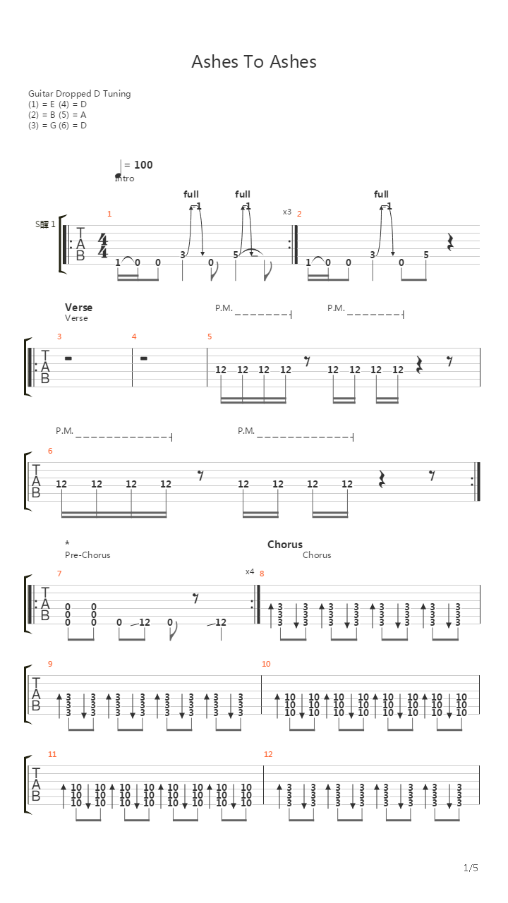 Ashes To Ashes吉他谱