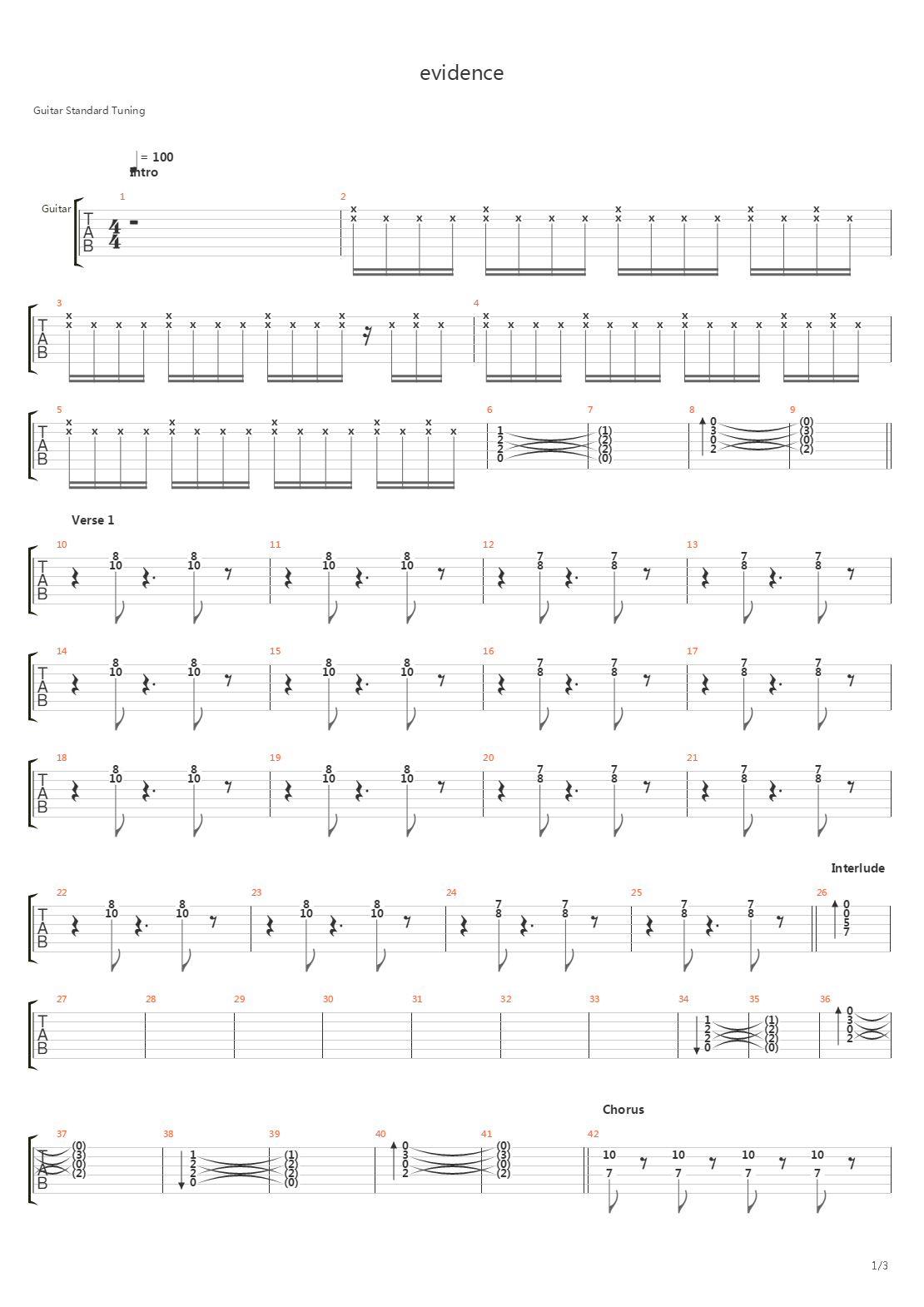 Evidence吉他谱