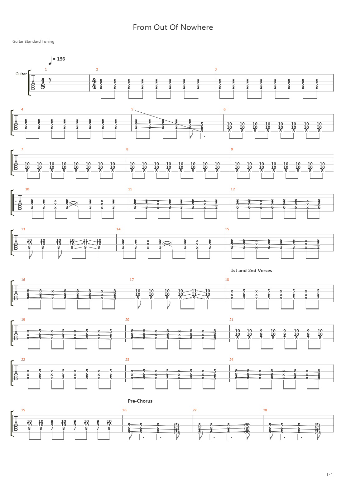 From Out Of Nowhere吉他谱