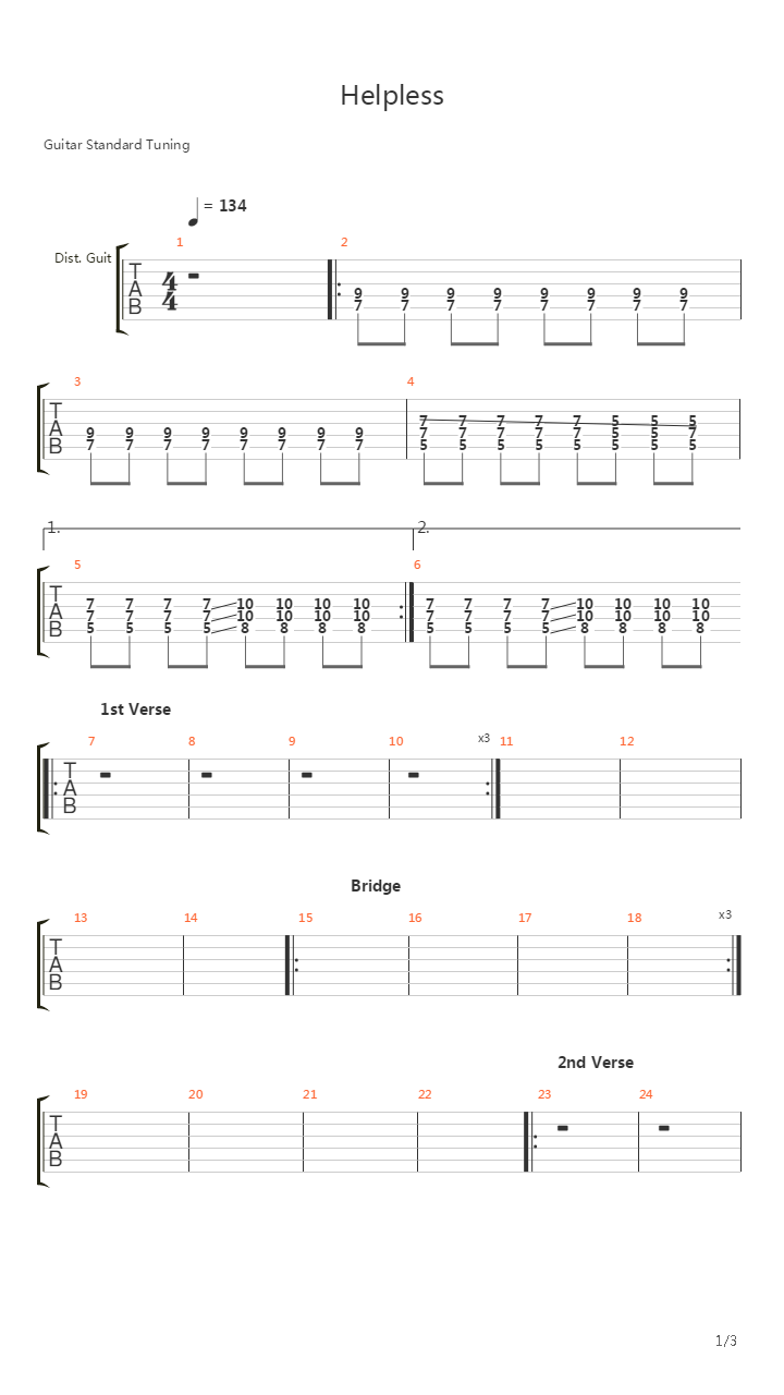 Helpless吉他谱
