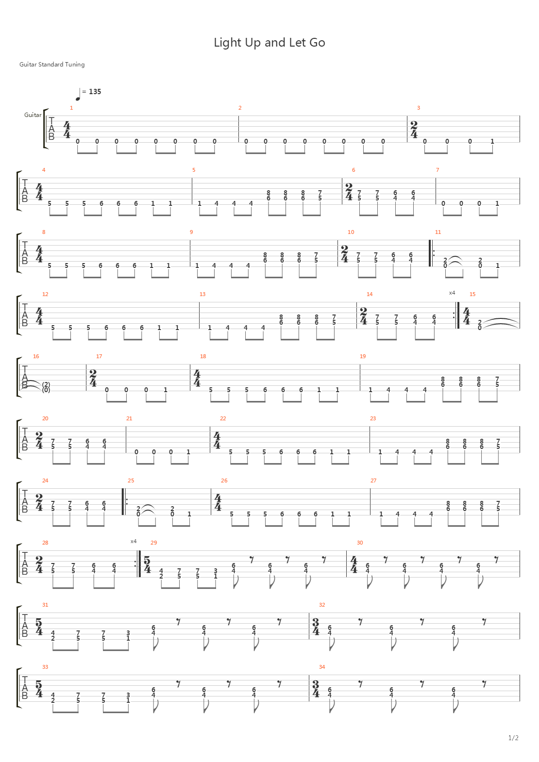 Light Up And Let Go吉他谱