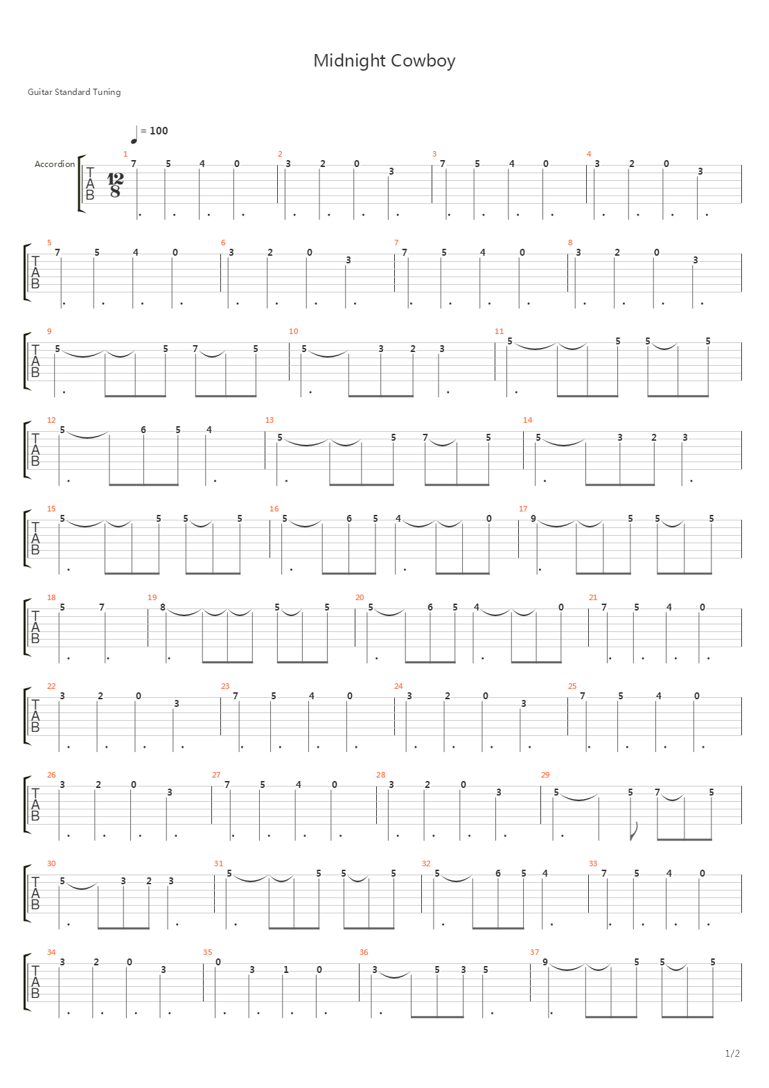 Midnight Cowboy吉他谱
