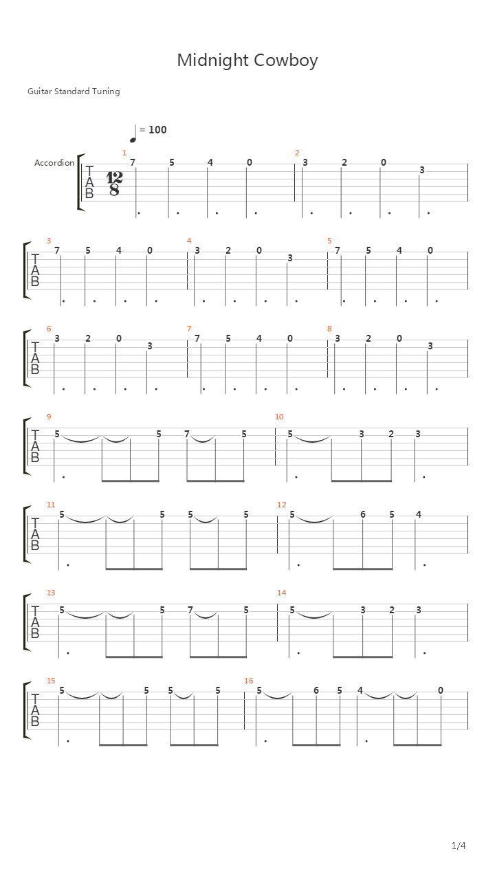 Midnight Cowboy吉他谱
