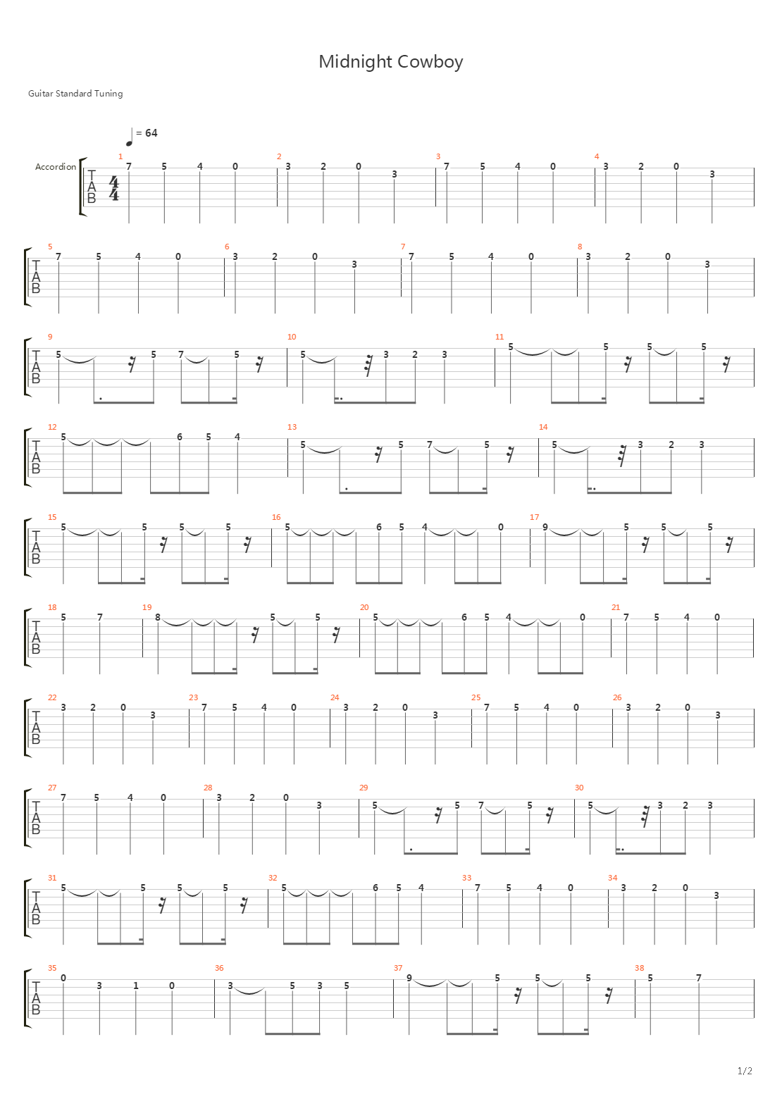 Midnight Cowboy吉他谱