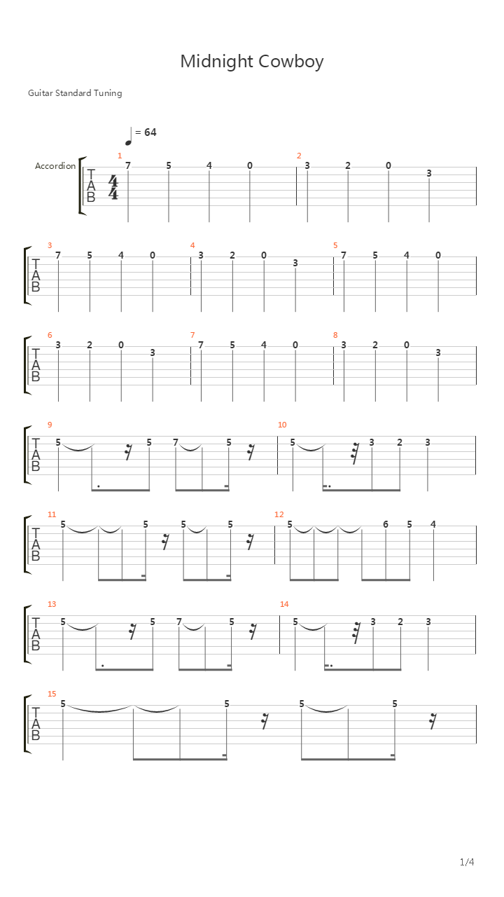 Midnight Cowboy吉他谱