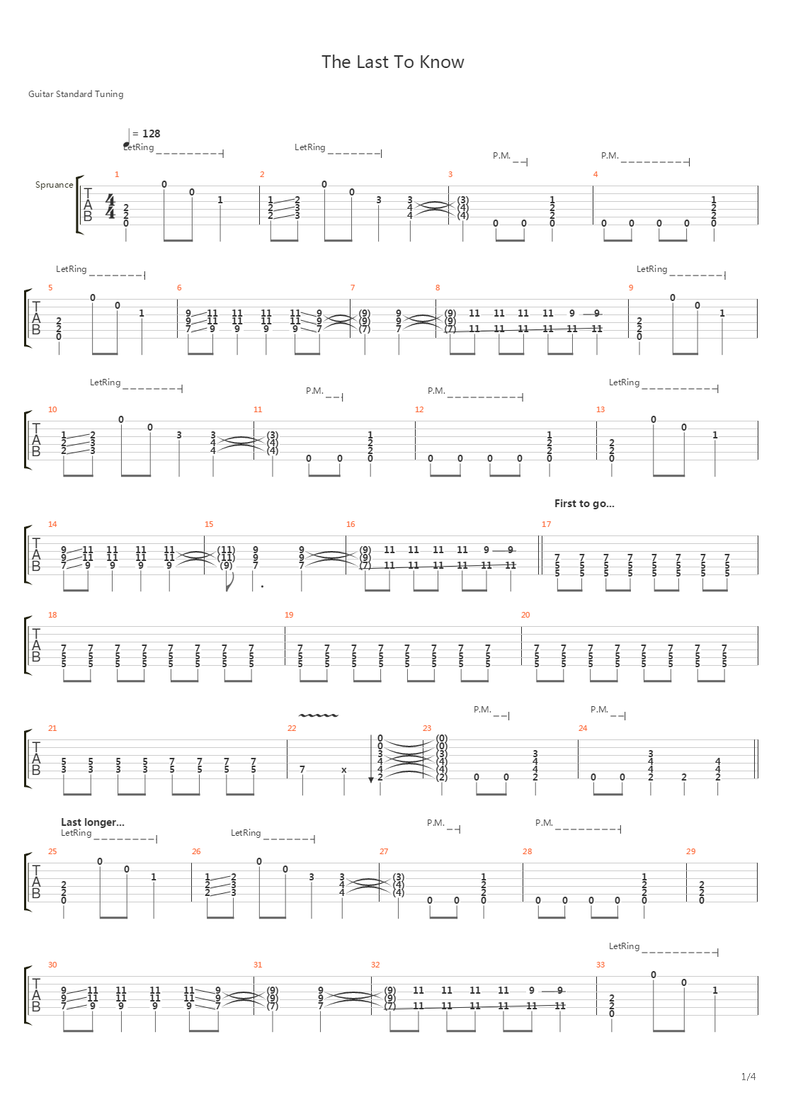 The Last To Know吉他谱