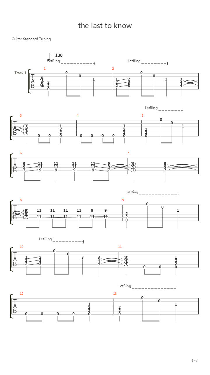 The Last To Know吉他谱