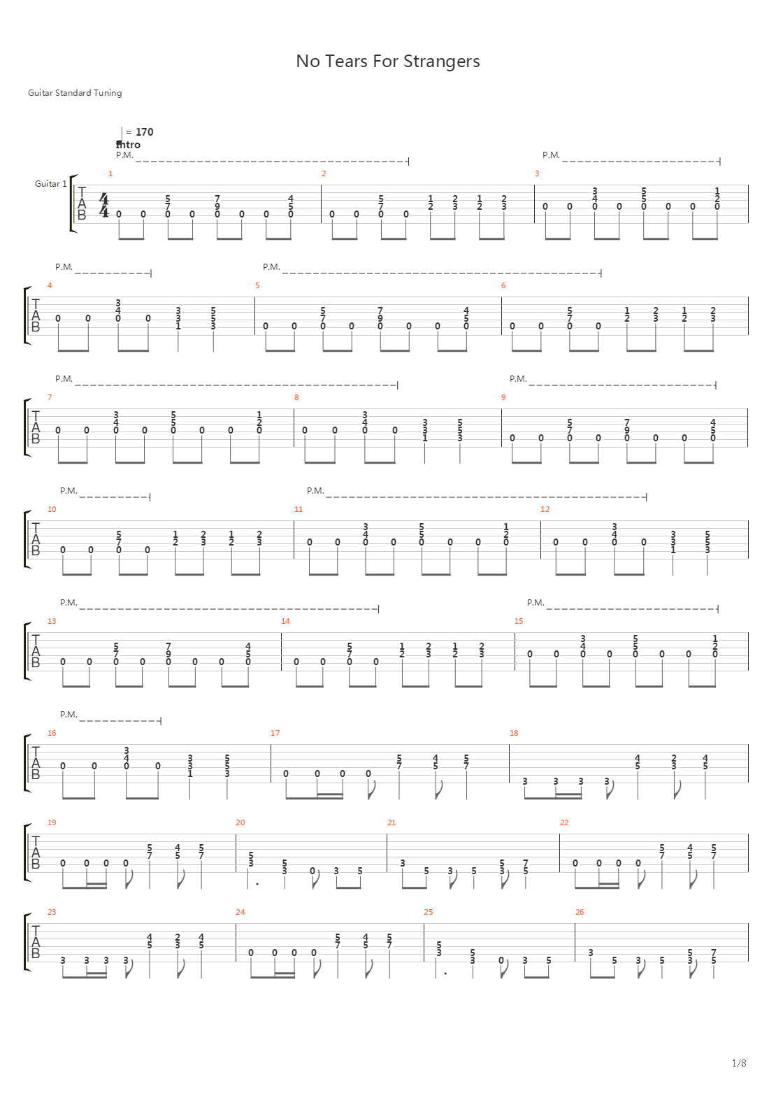No Tears For Strangers吉他谱