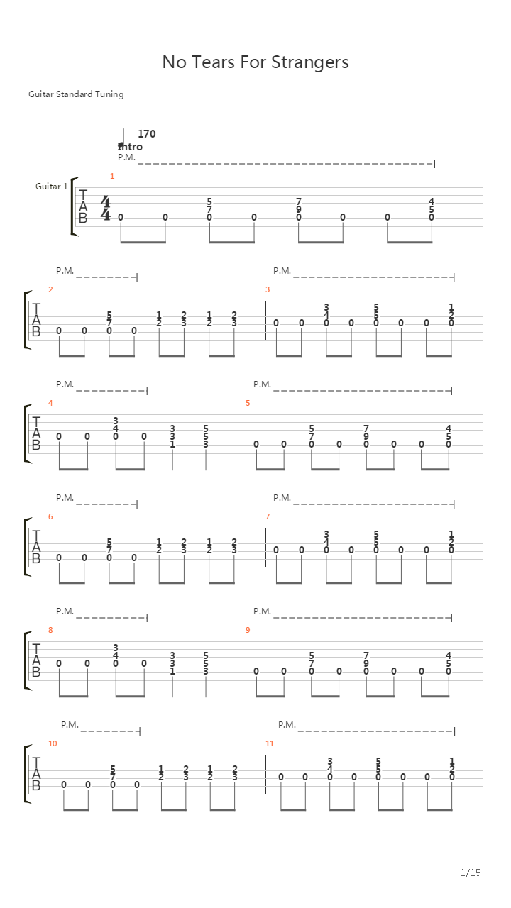No Tears For Strangers吉他谱