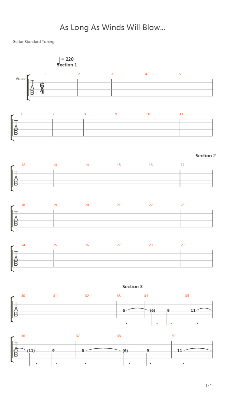 As Long As Winds Will Blow吉他谱