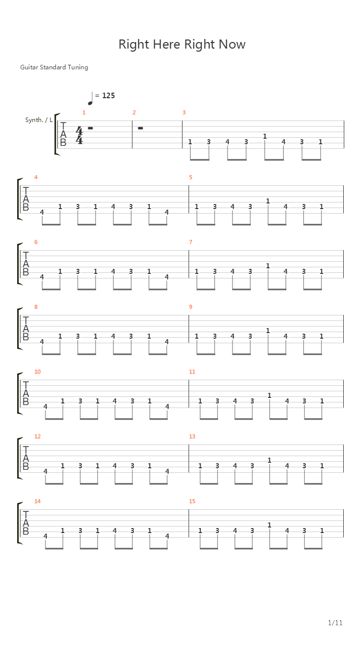 Right Here Right Now吉他谱