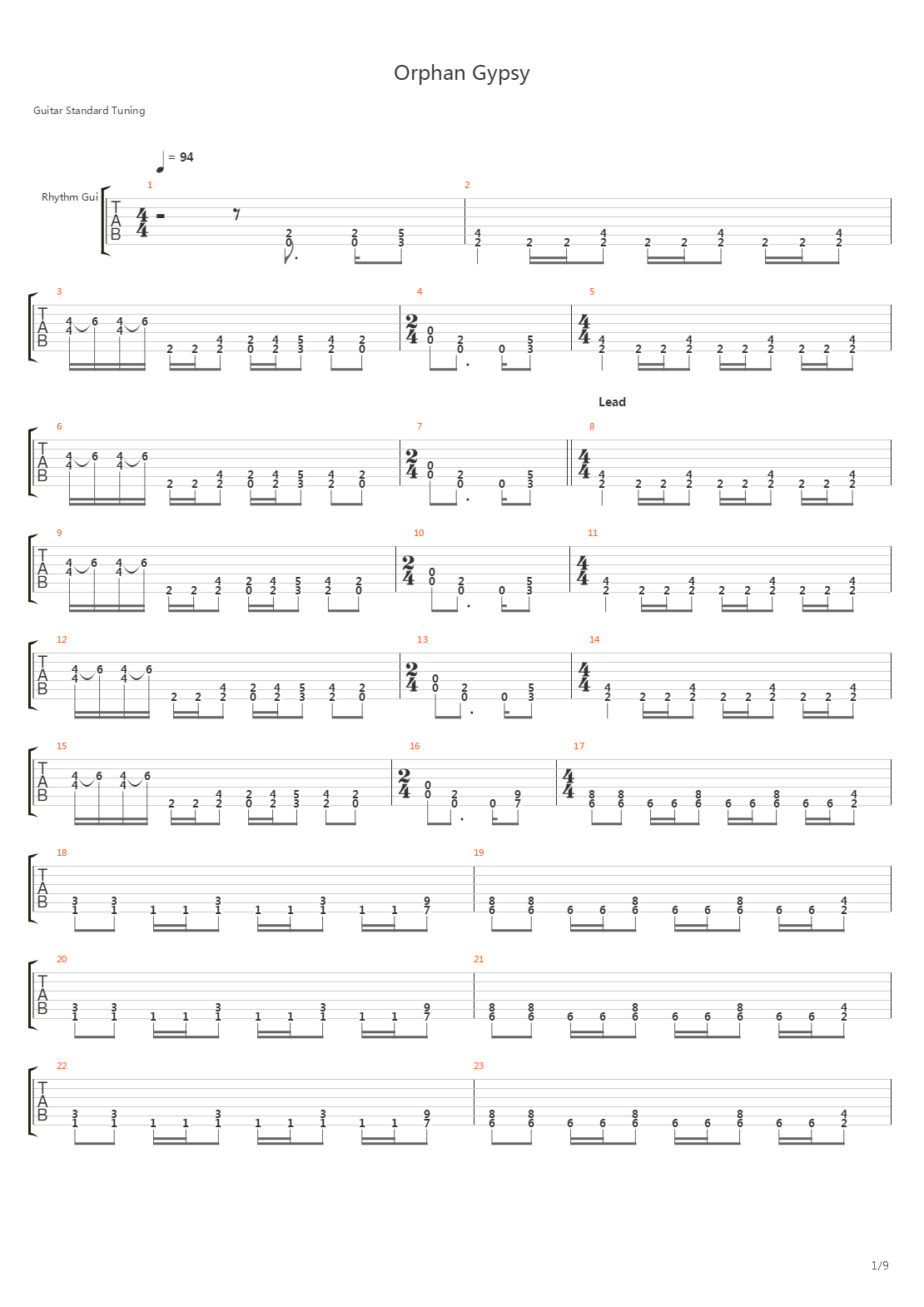 Orphan Gypsy吉他谱