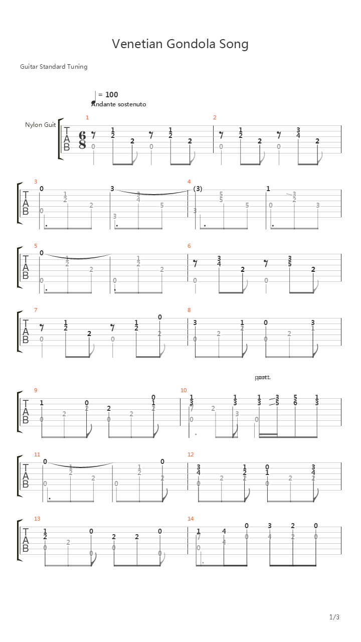 Venetian Gondola Song吉他谱