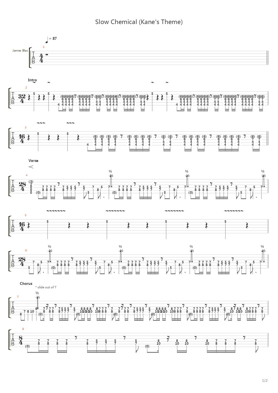 Slow Chemical Kanes Theme吉他谱