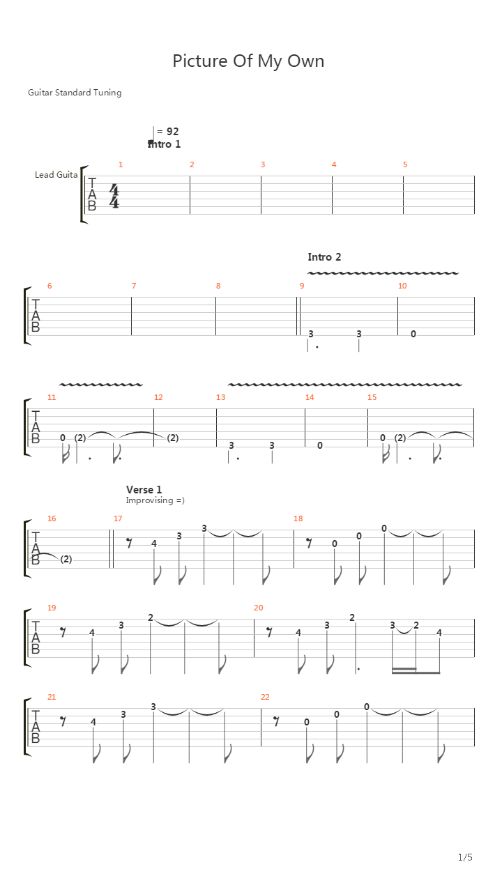 Picture Of My Own吉他谱