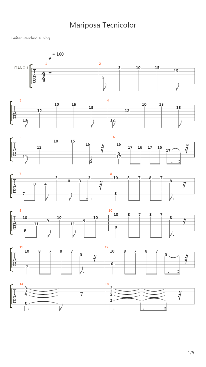 Mariposa Tecnicolor吉他谱