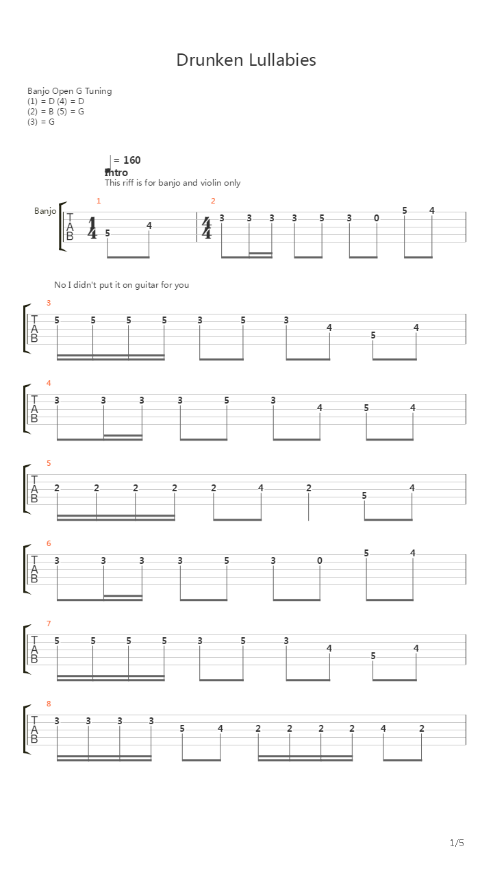 Drunken Lullabies吉他谱