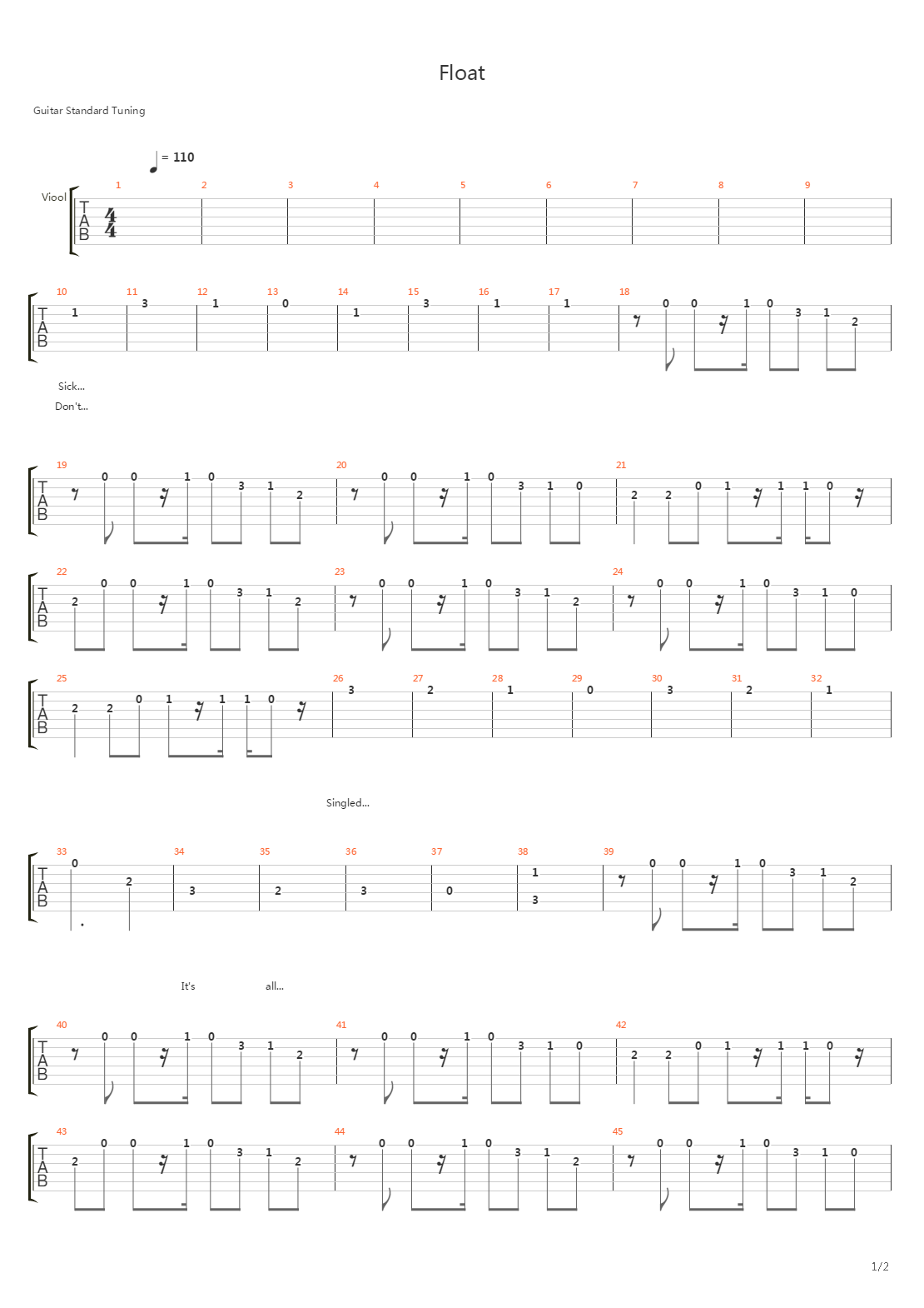 Float吉他谱