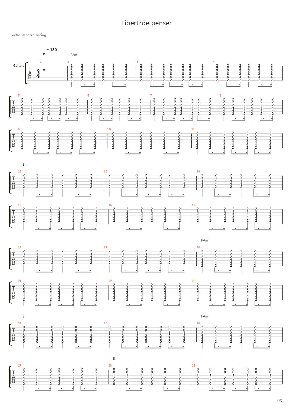 Ma Libert De Penser吉他谱