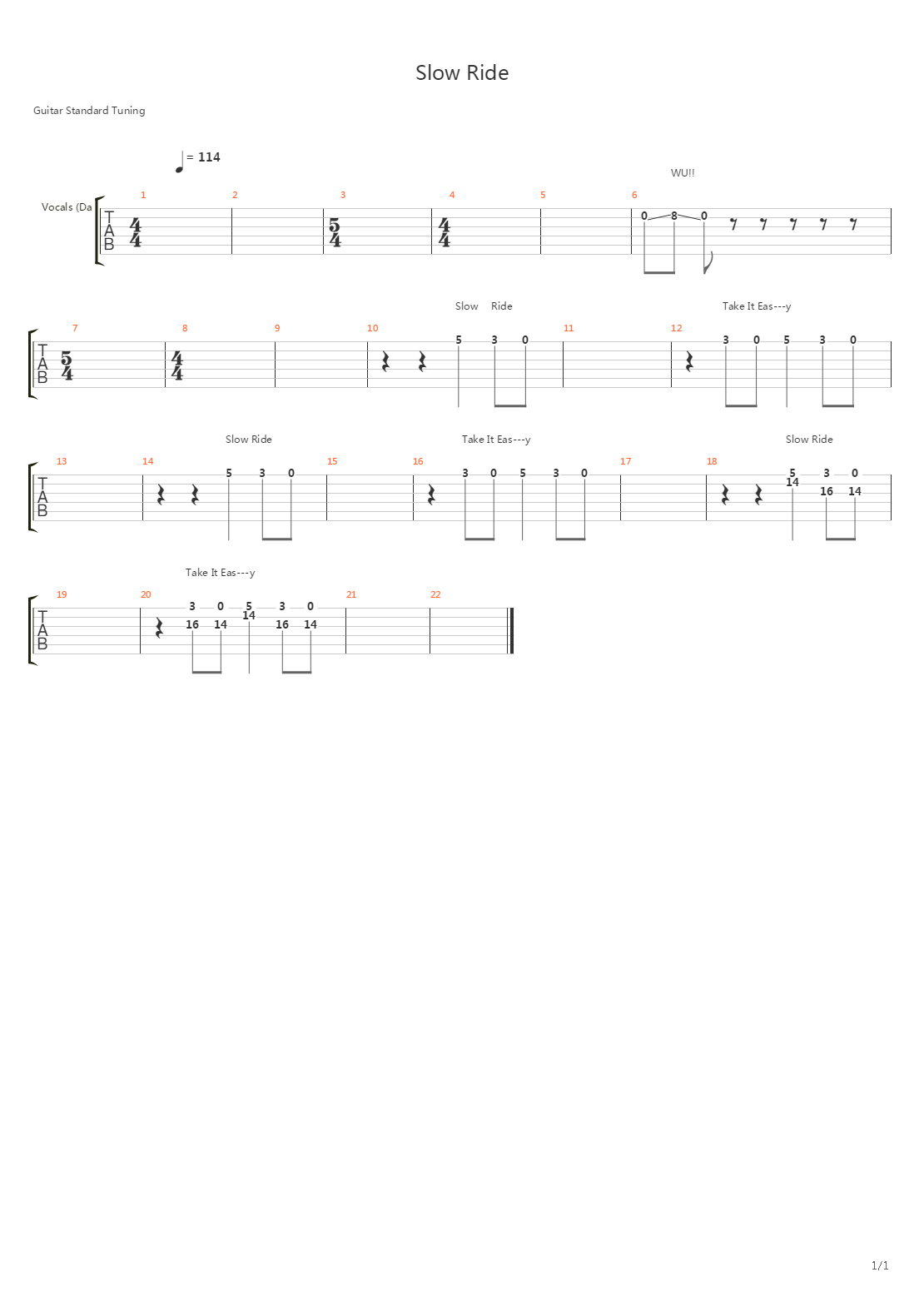 Slow Ride吉他谱