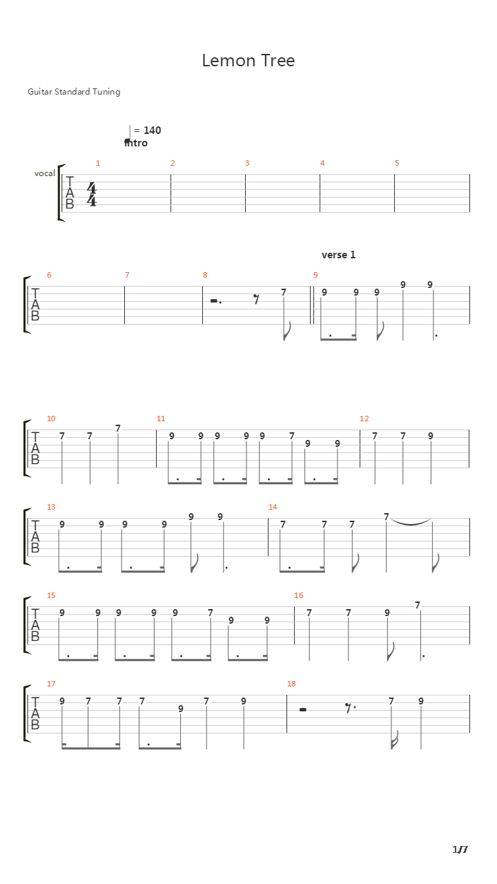 Lemon Tree吉他谱